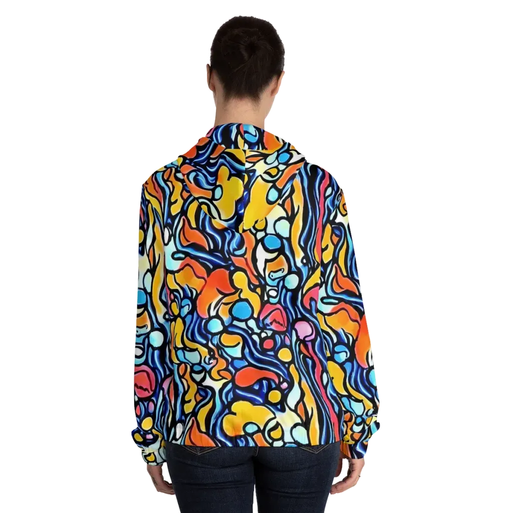 Kinetic Stained Glass on Women's Full-Zip Hoodie — Back On Person