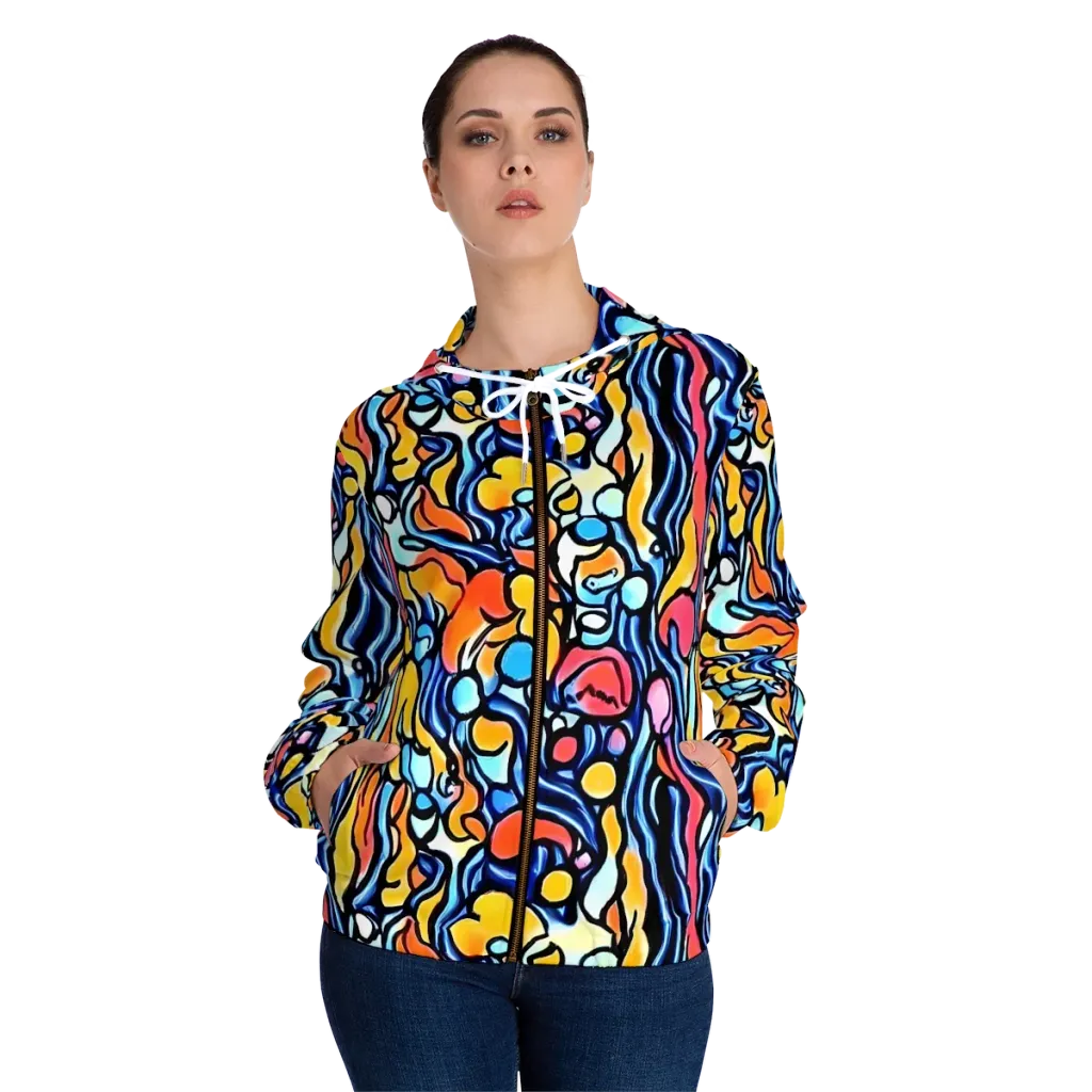Kinetic Stained Glass on Women's Full-Zip Hoodie — Front On Person