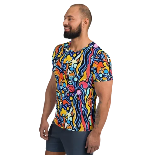 Kinetic Stained Glass on a Men's Athletic T-Shirt