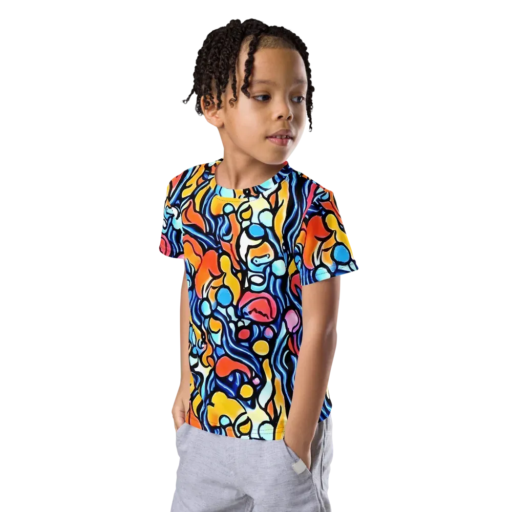 Kinetic Stained Glass on Kids Crew Neck T-Shirt — Left Front