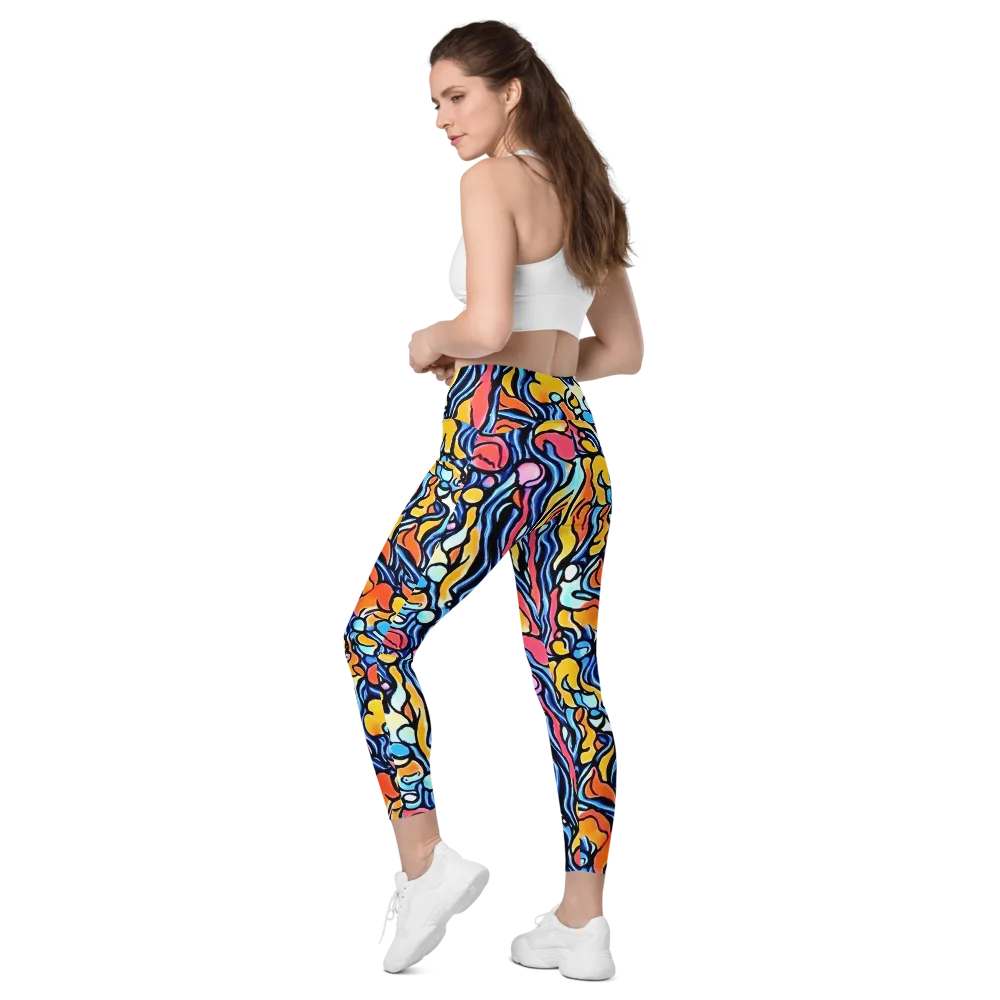 Kinetic Stained Glass on Leggings with Pockets — Left Back