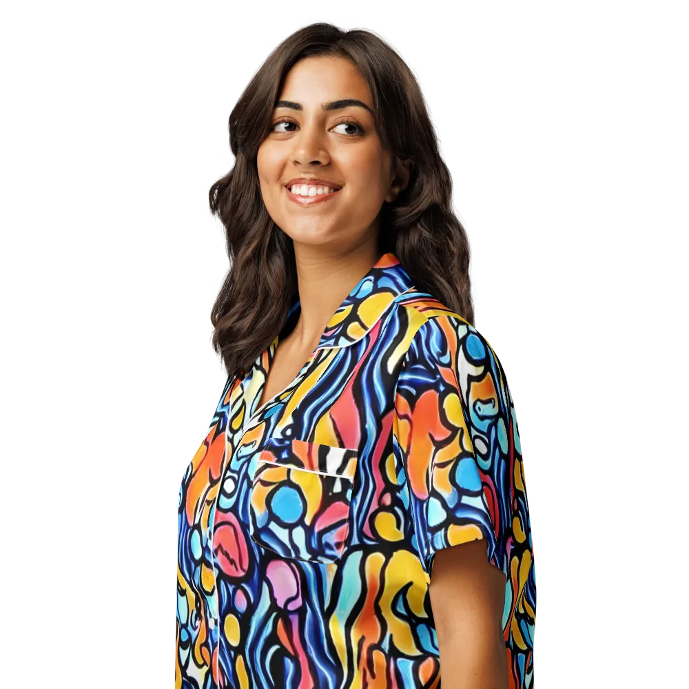 Kinetic Stained Glass on Women's Short Sleeve Pajama Top — Left Front