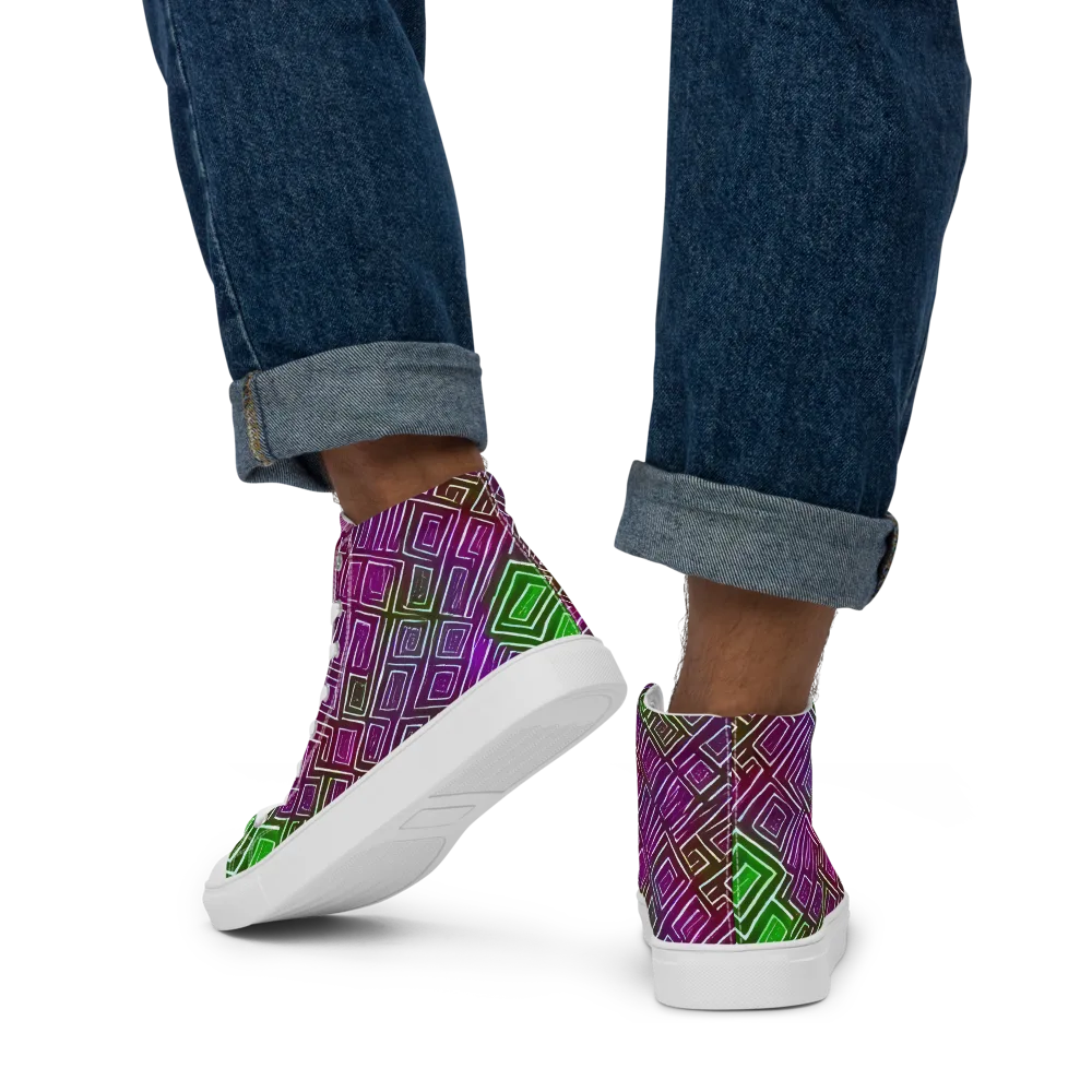 Chromatic Riddle on Men's High Top Canvas Shoes — Back