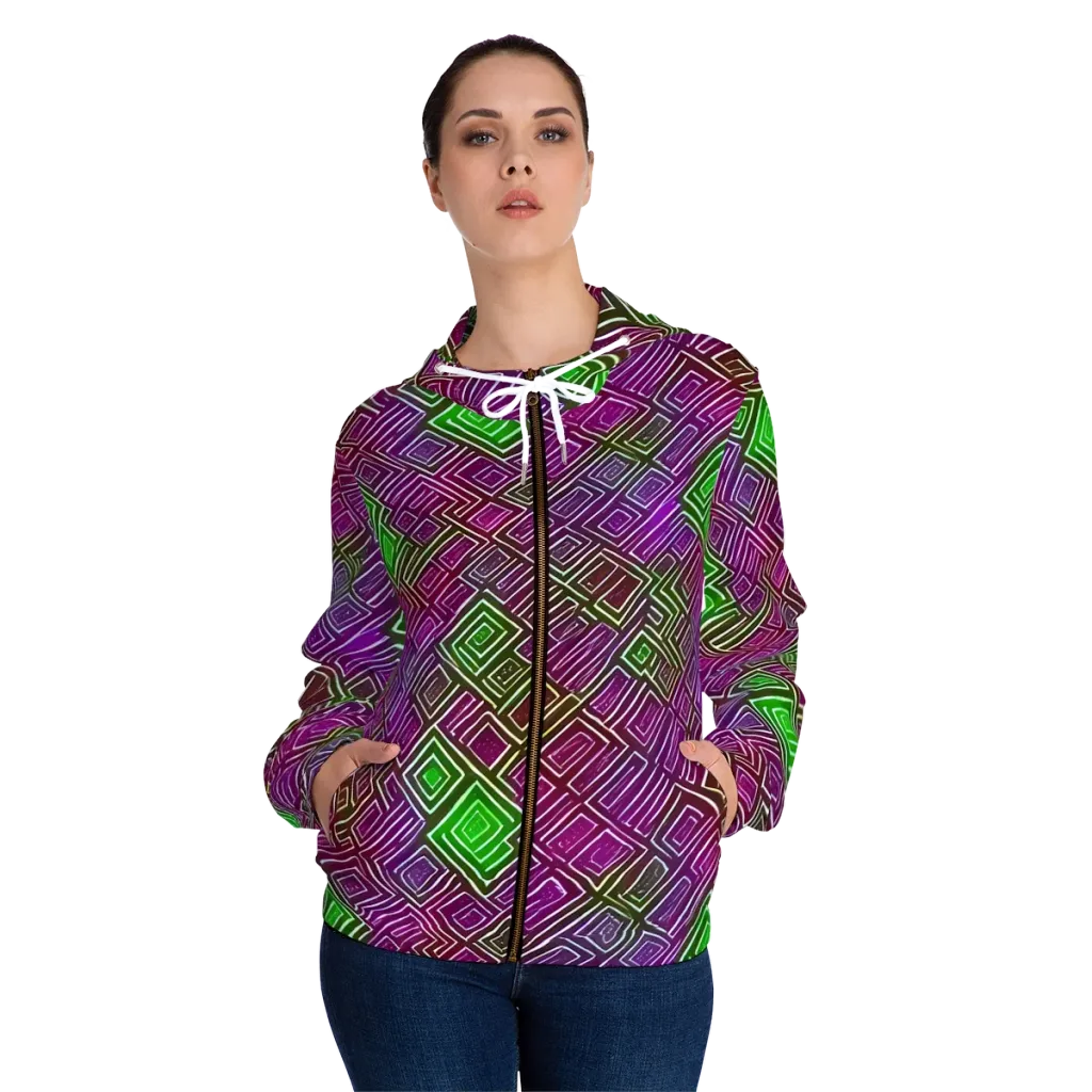 Chromatic Riddle on Women's Full-Zip Hoodie — Front On Person