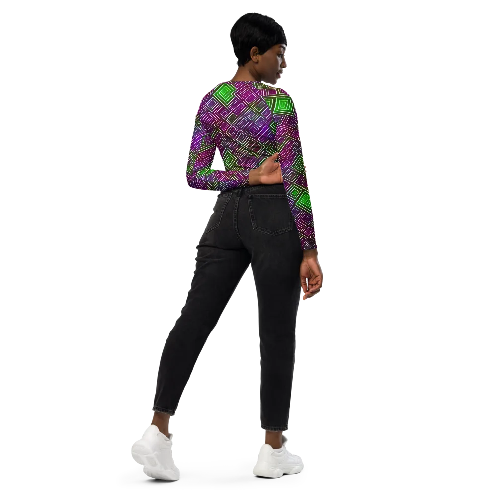 Chromatic Riddle on Long Sleeve Crop Top — Right Back