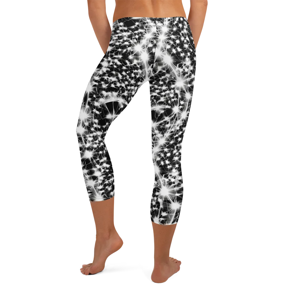 Midnight Dandelion on Capri Leggings — Back
