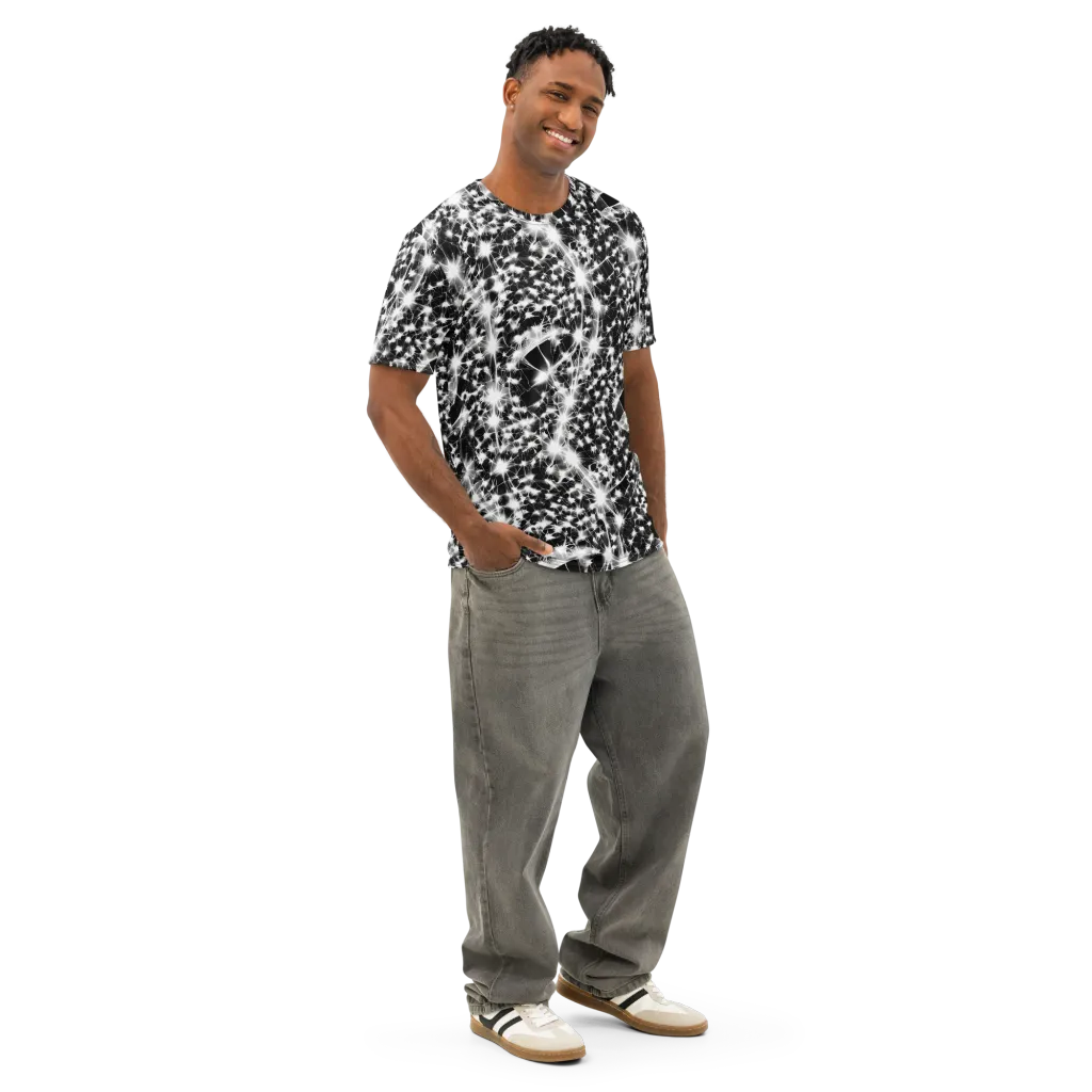 Midnight Dandelion on Men's Cotton Crew Neck T-Shirt — Right Front