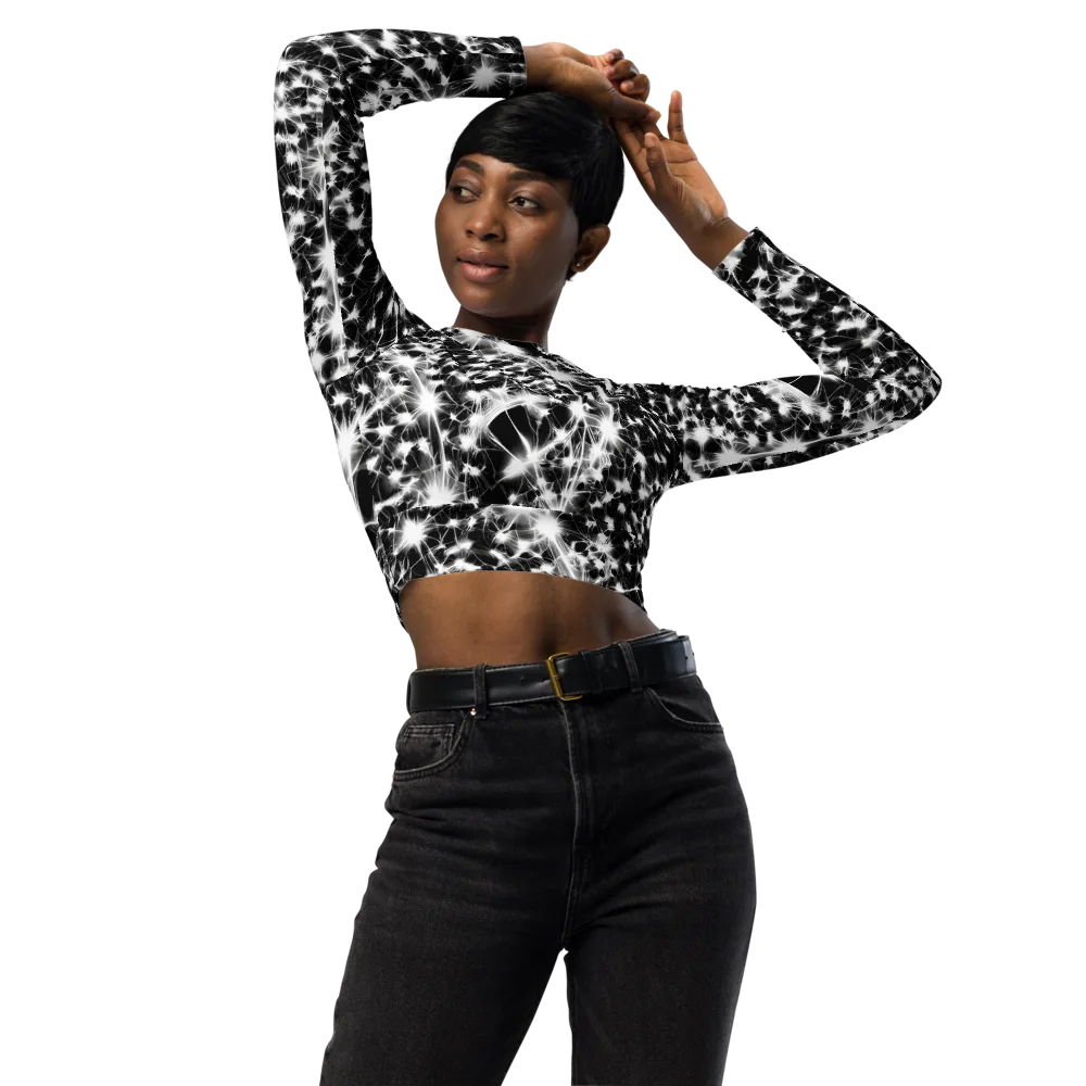 Midnight Dandelion on Long Sleeve Crop Top — Front