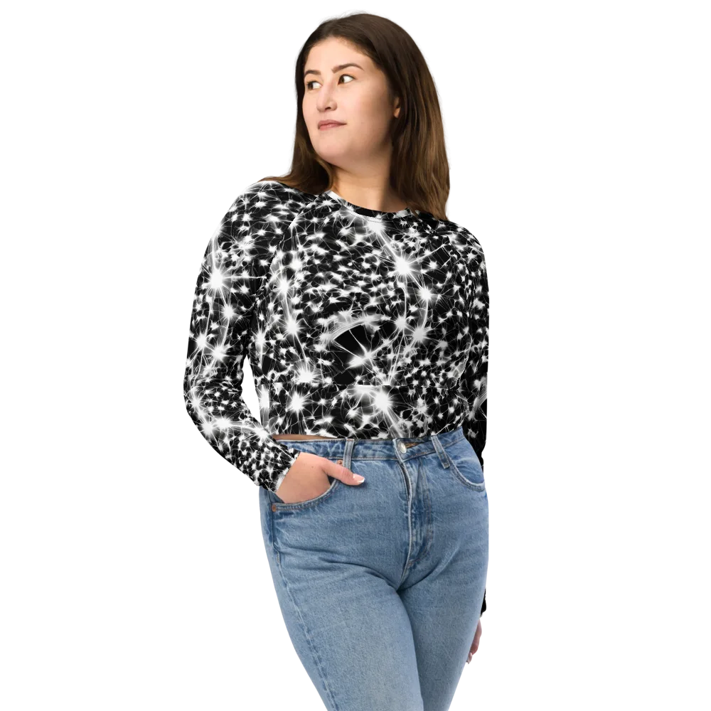 Midnight Dandelion on Long Sleeve Crop Top — Front