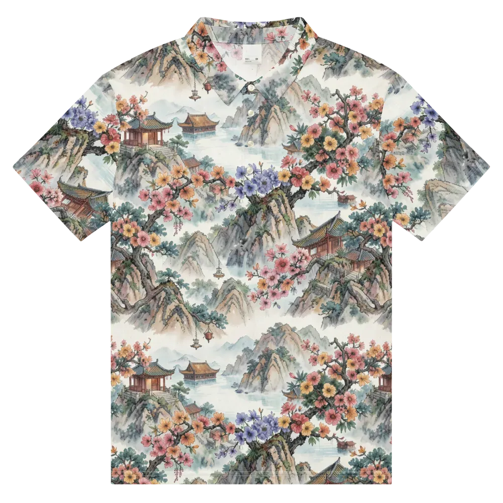 Jade Mountain Blossom on Men's Slim Fit Polo Shirt — Front