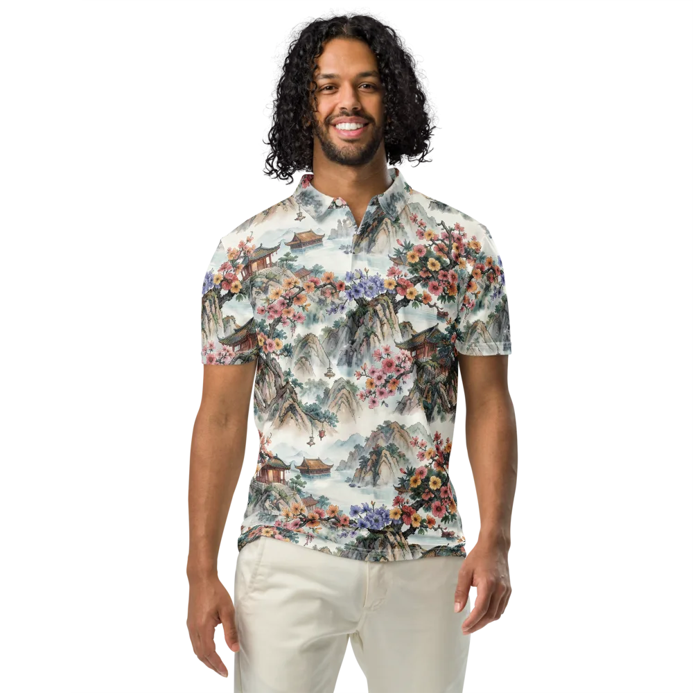 Jade Mountain Blossom on Men's Slim Fit Polo Shirt — Front