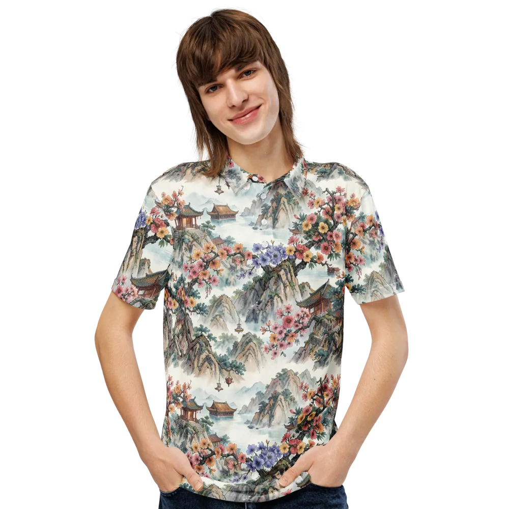 Jade Mountain Blossom on Men's Slim Fit Polo Shirt — Front