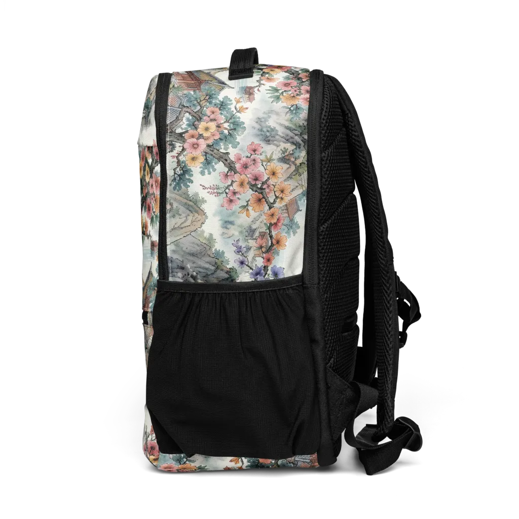 Jade Mountain Blossom on Utility Backpack — Left