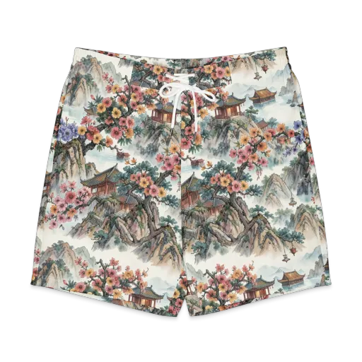 Jade Mountain Blossom on a Men's Board Shorts
