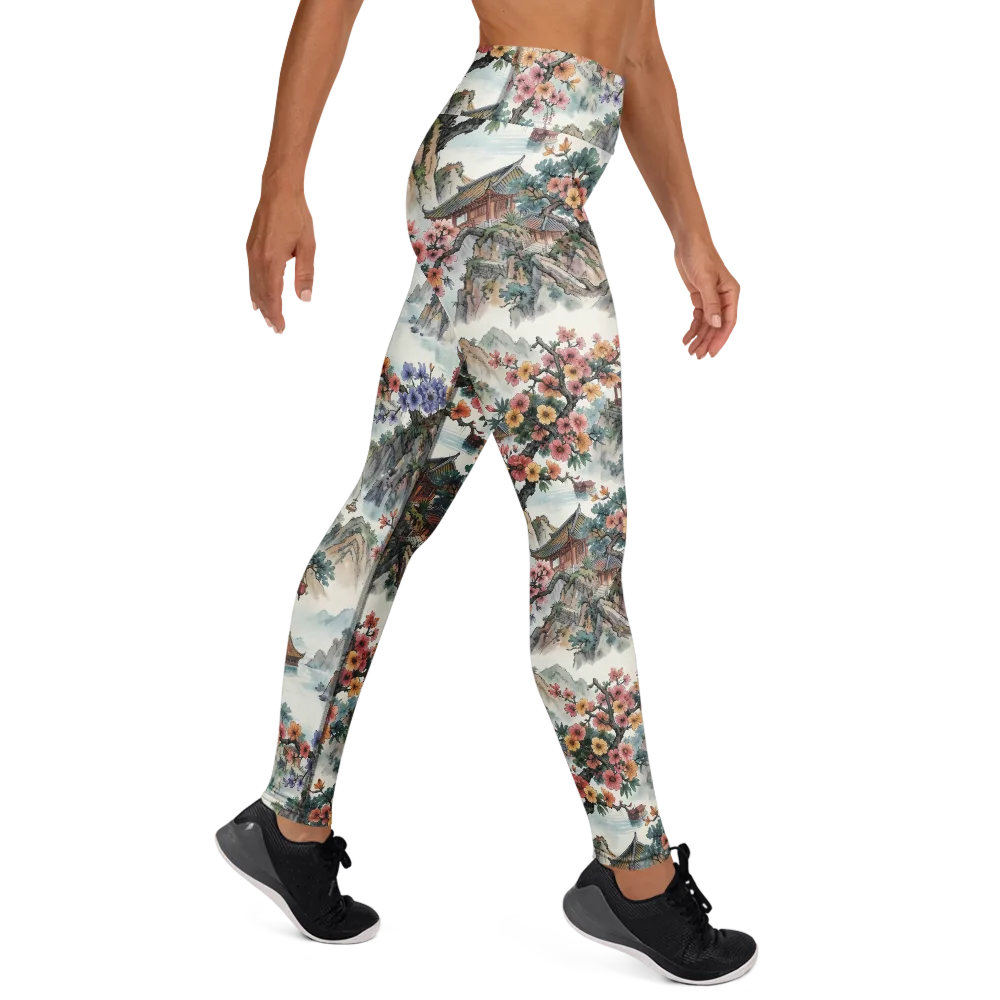 Jade Mountain Blossom on Yoga Leggings — Right