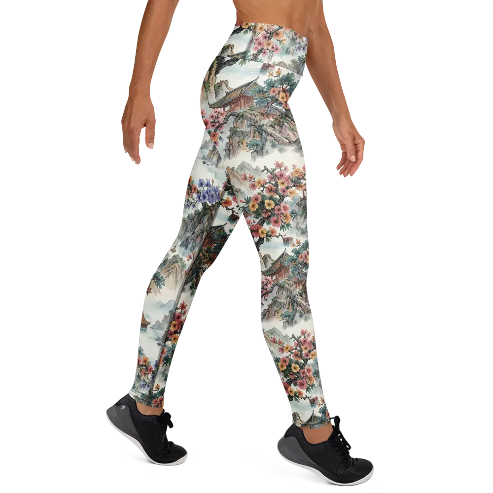 Jade Mountain Blossom on Yoga Leggings — Right