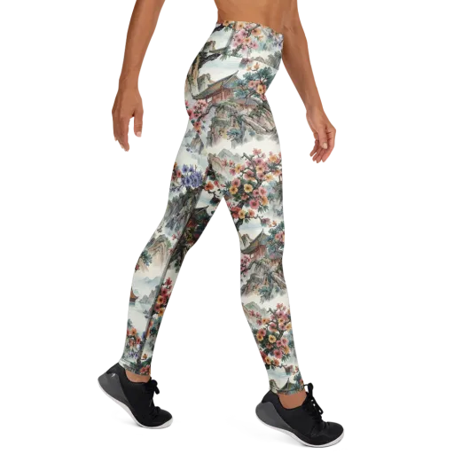 Jade Mountain Blossom on a Yoga Leggings