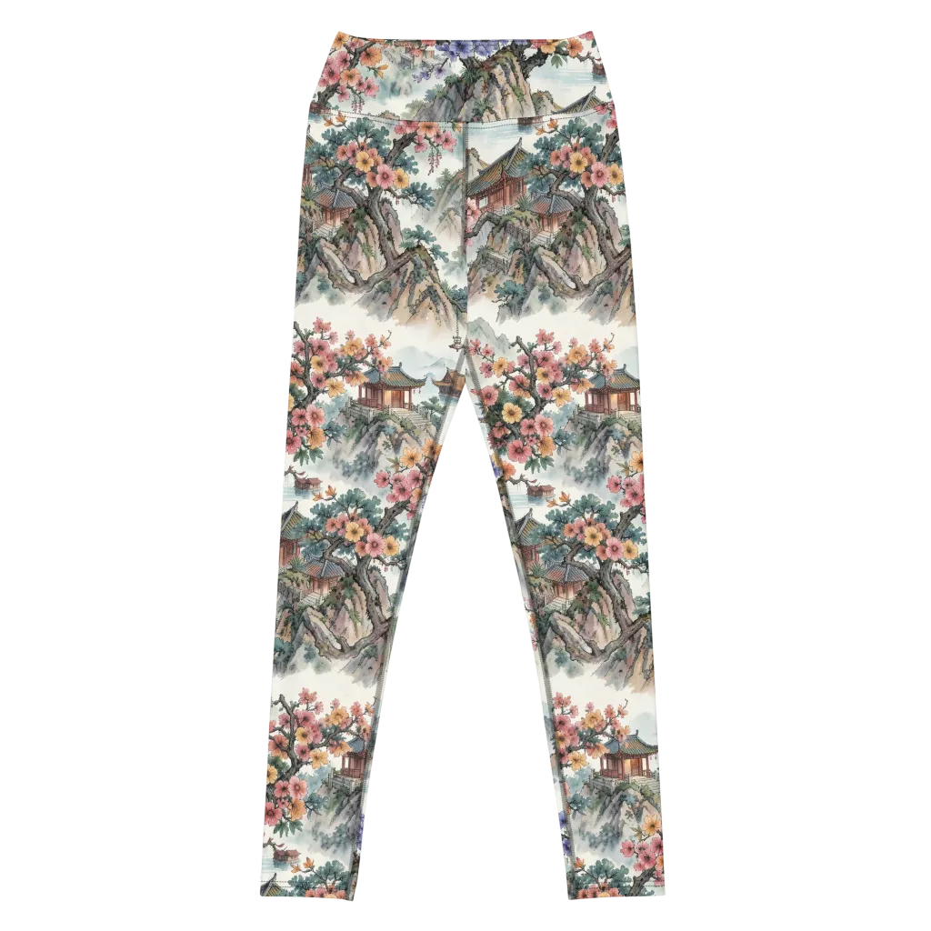 Jade Mountain Blossom on Yoga Leggings — Front