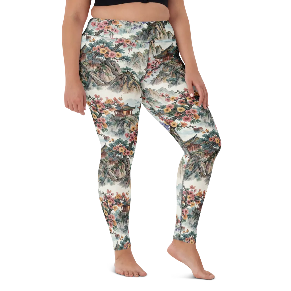 Jade Mountain Blossom on Yoga Leggings — Front