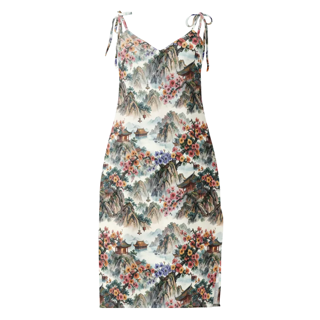Jade Mountain Blossom on Slip Dress — Front