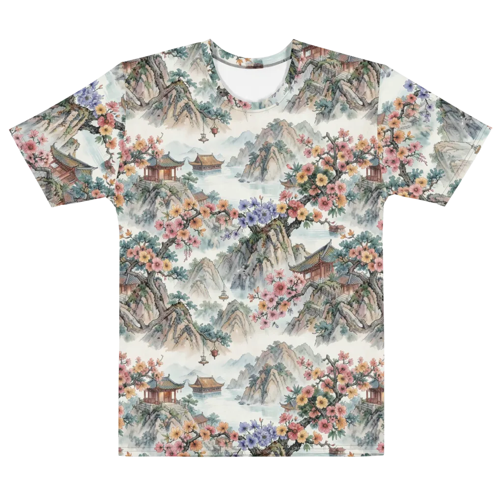 Jade Mountain Blossom on Men's Cotton Crew Neck T-Shirt — Front