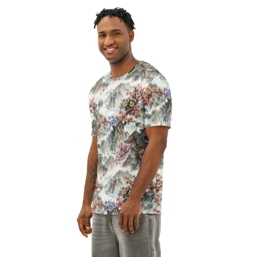 Jade Mountain Blossom on a Men's Cotton Crew Neck T-Shirt