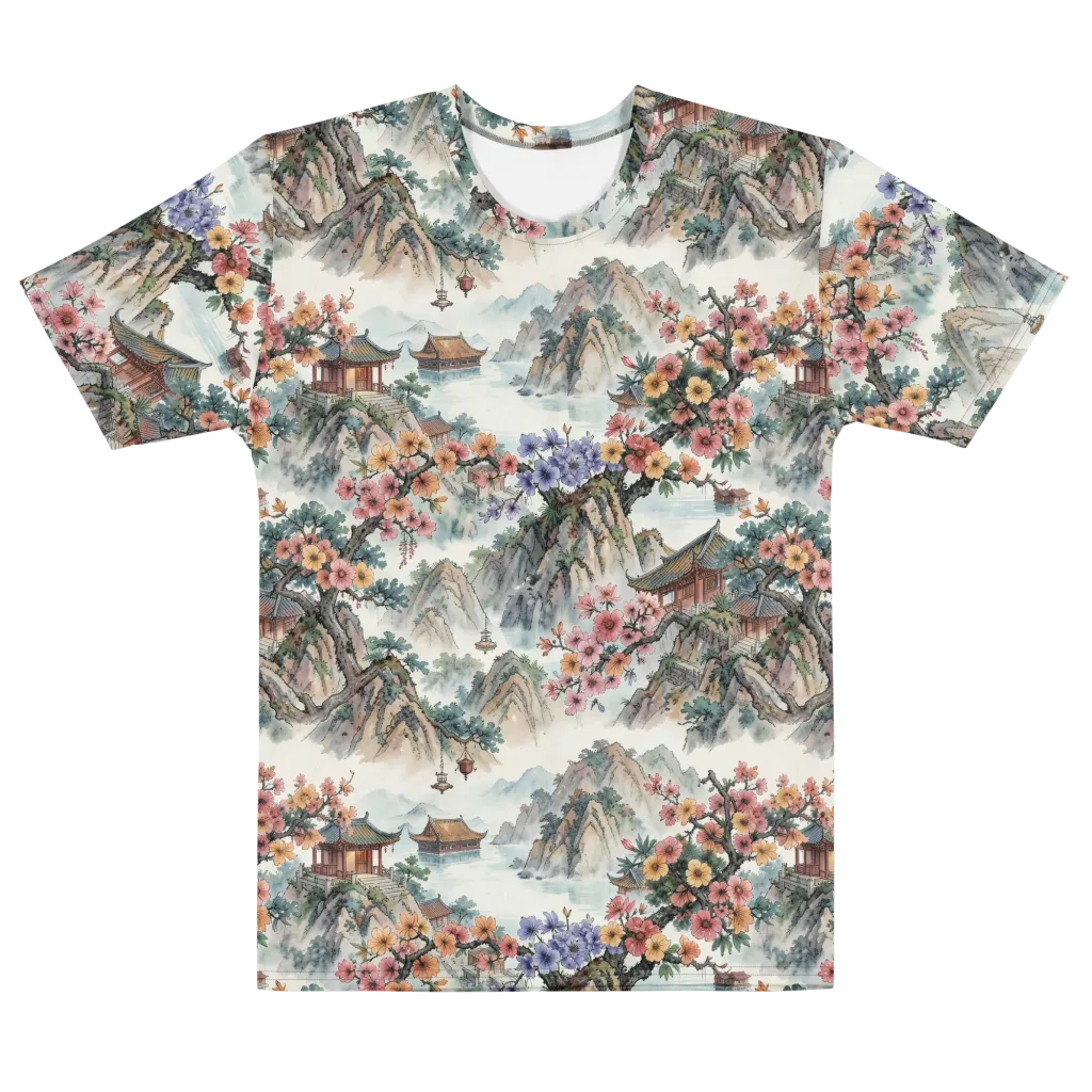 Jade Mountain Blossom on Men's Crew Neck T-Shirt — Front