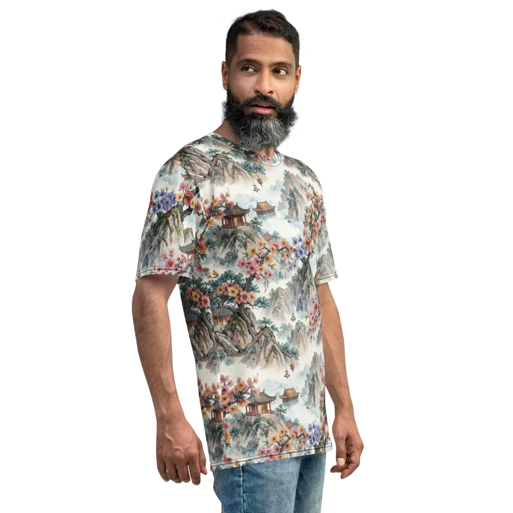 Jade Mountain Blossom on Men's Crew Neck T-Shirt — Right