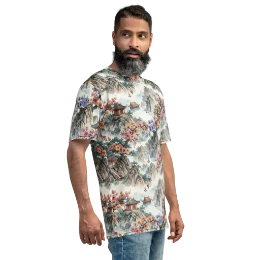 Jade Mountain Blossom on a Men's Crew Neck T-Shirt