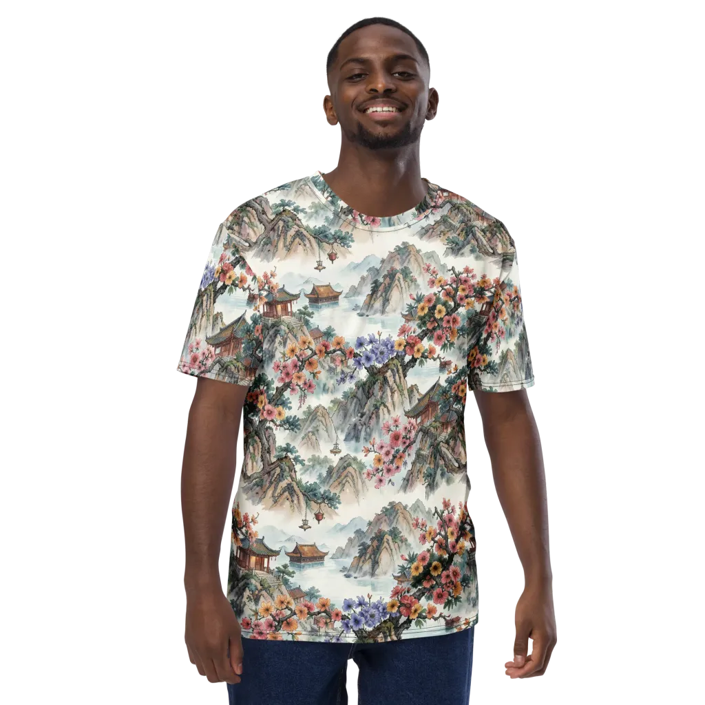 Jade Mountain Blossom on Men's Crew Neck T-Shirt — Front