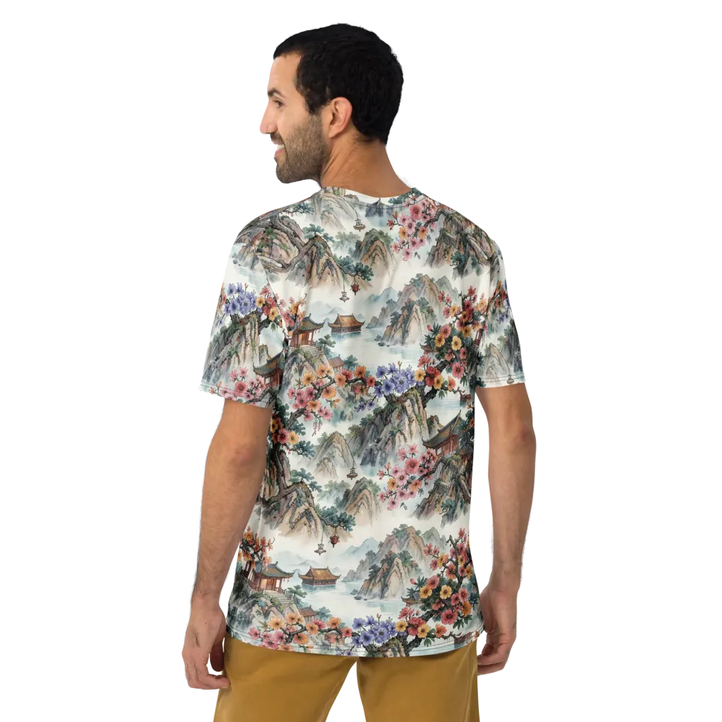 Jade Mountain Blossom on Men's Crew Neck T-Shirt — Back