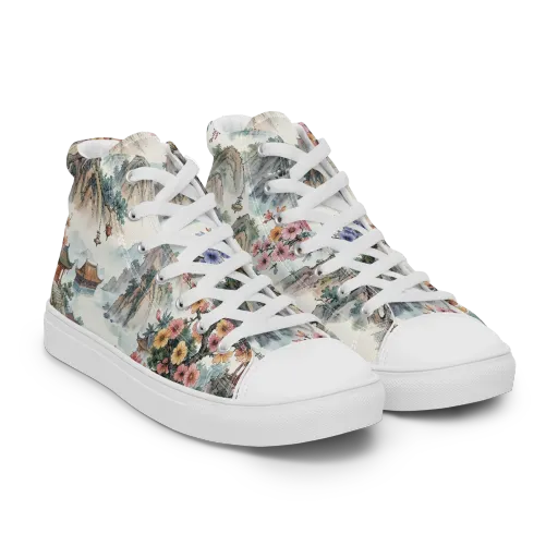 Jade Mountain Blossom on a Men's High Top Canvas Shoes