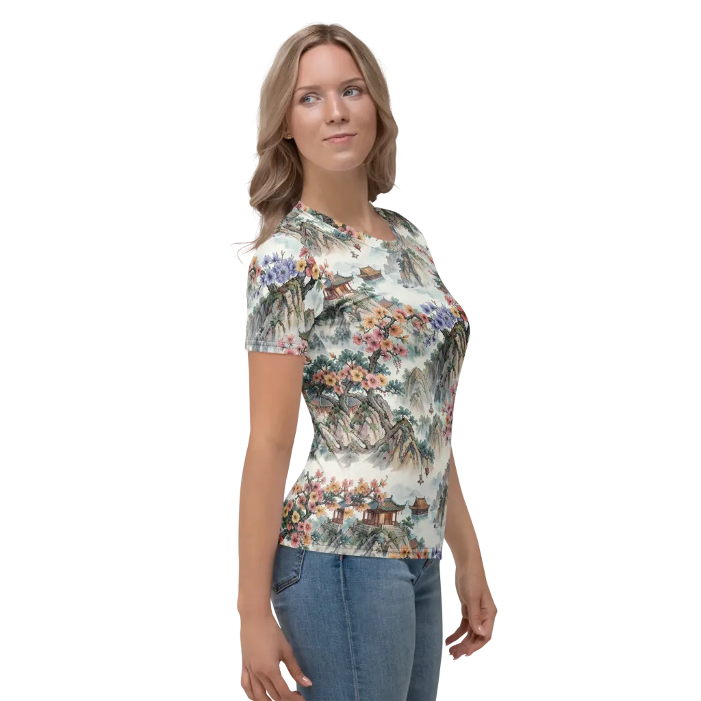 Jade Mountain Blossom on Women's Crew Neck T-Shirt — Right
