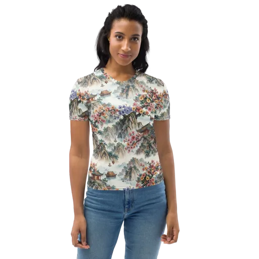 Jade Mountain Blossom on a Women's Crew Neck T-Shirt