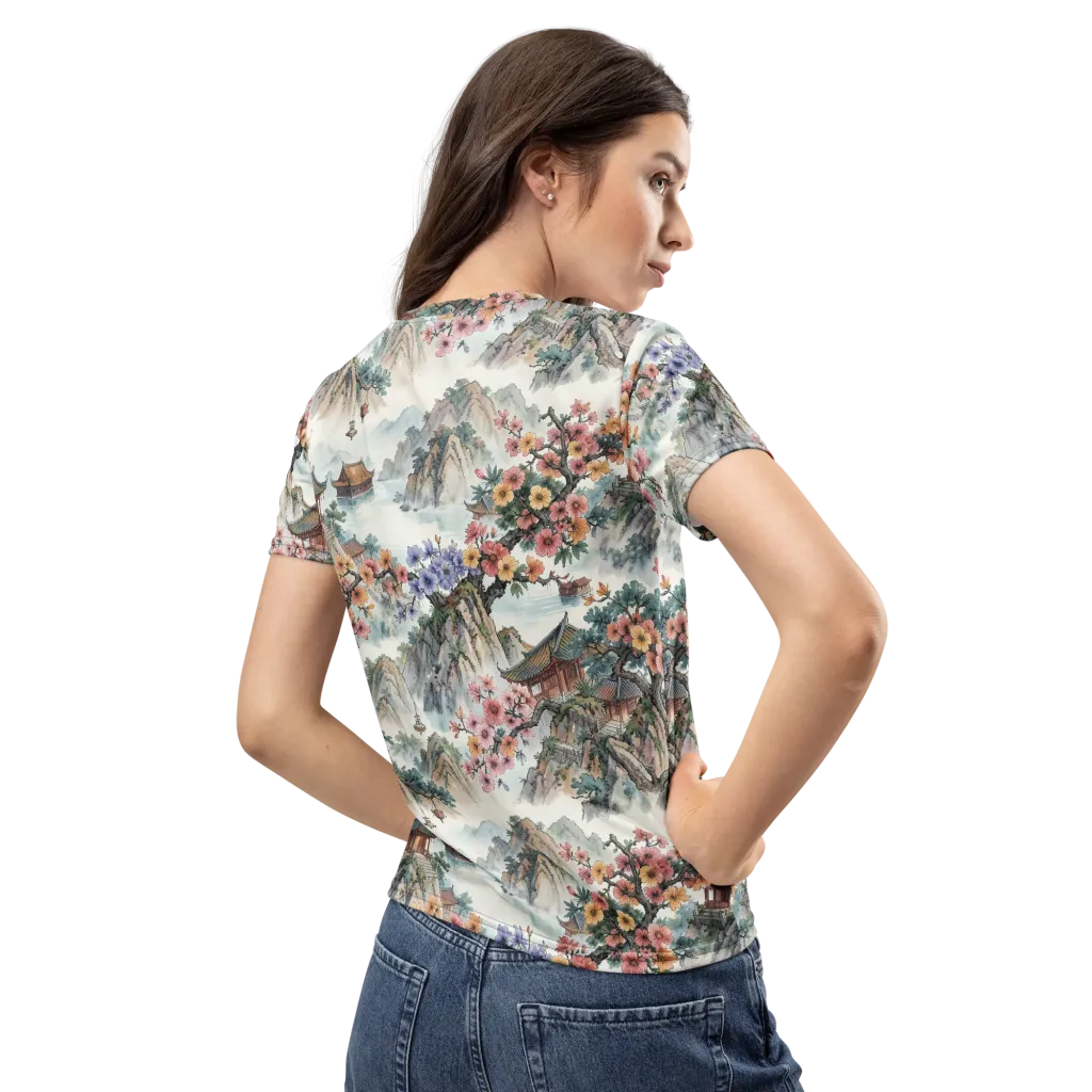 Jade Mountain Blossom on Women's Crew Neck T-Shirt — Back