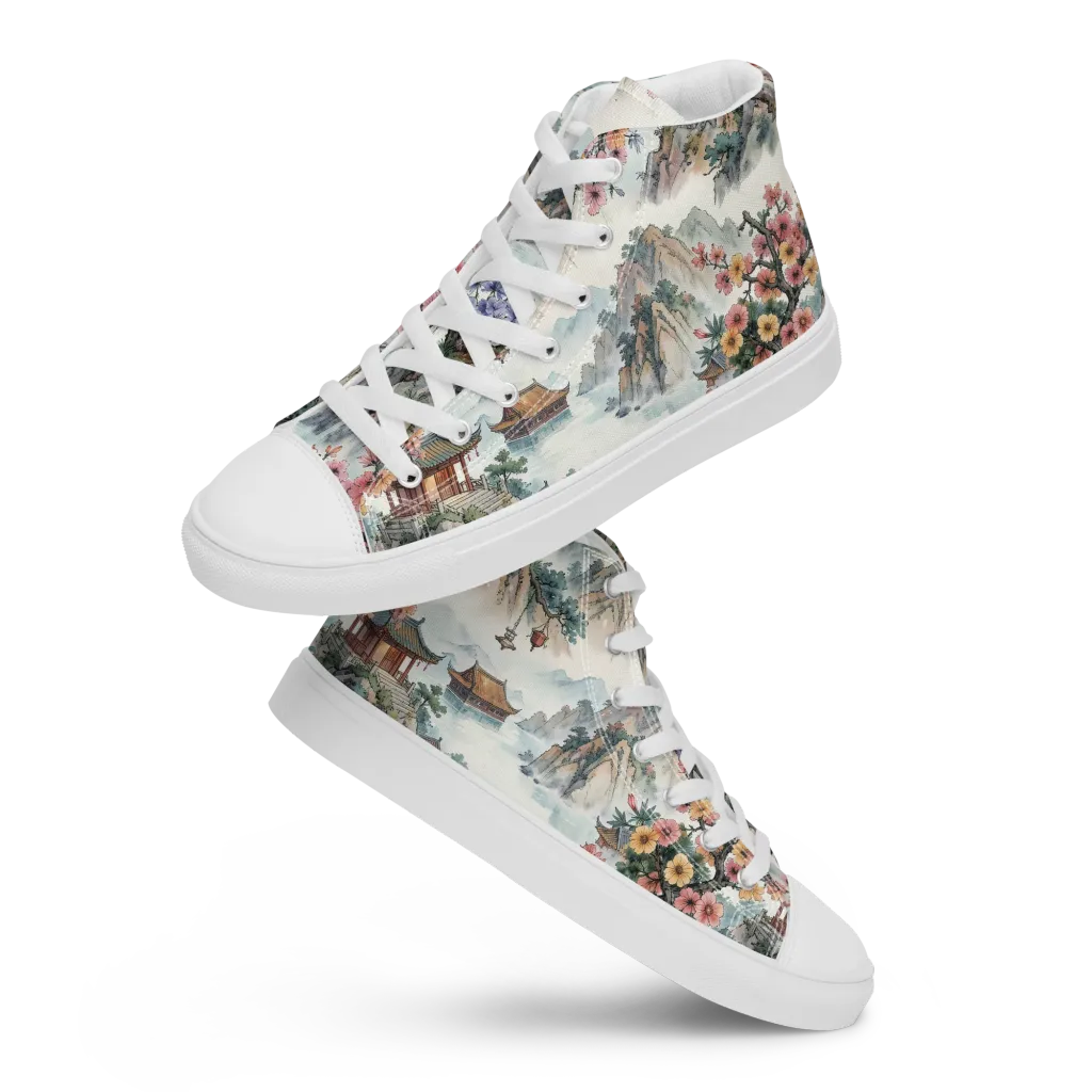 Jade Mountain Blossom on Women's High Top Canvas Shoes — Front