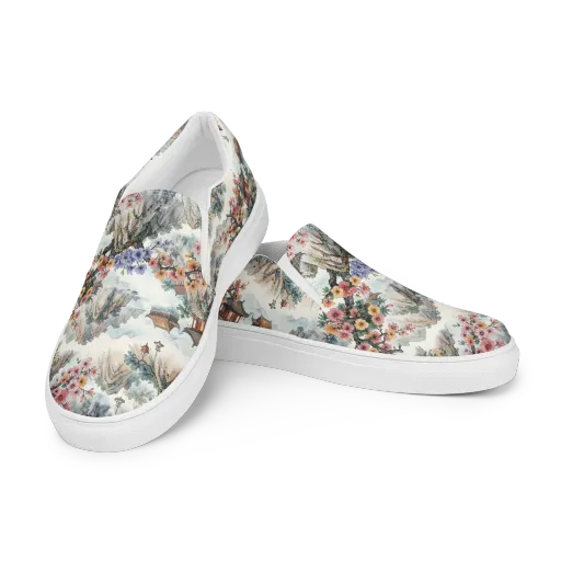 Jade Mountain Blossom on a Men's Slip-On Canvas Shoes