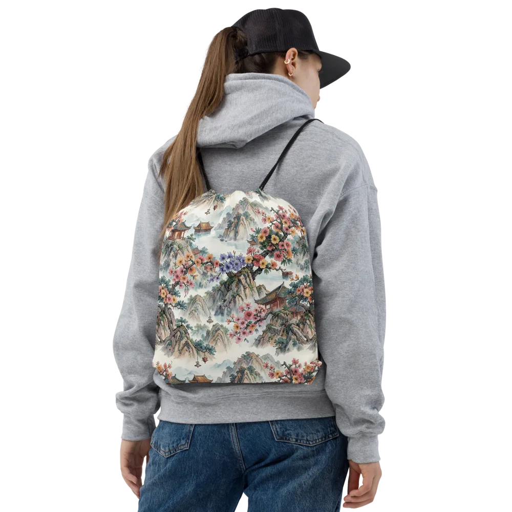 Jade Mountain Blossom on Drawstring Bag — Front