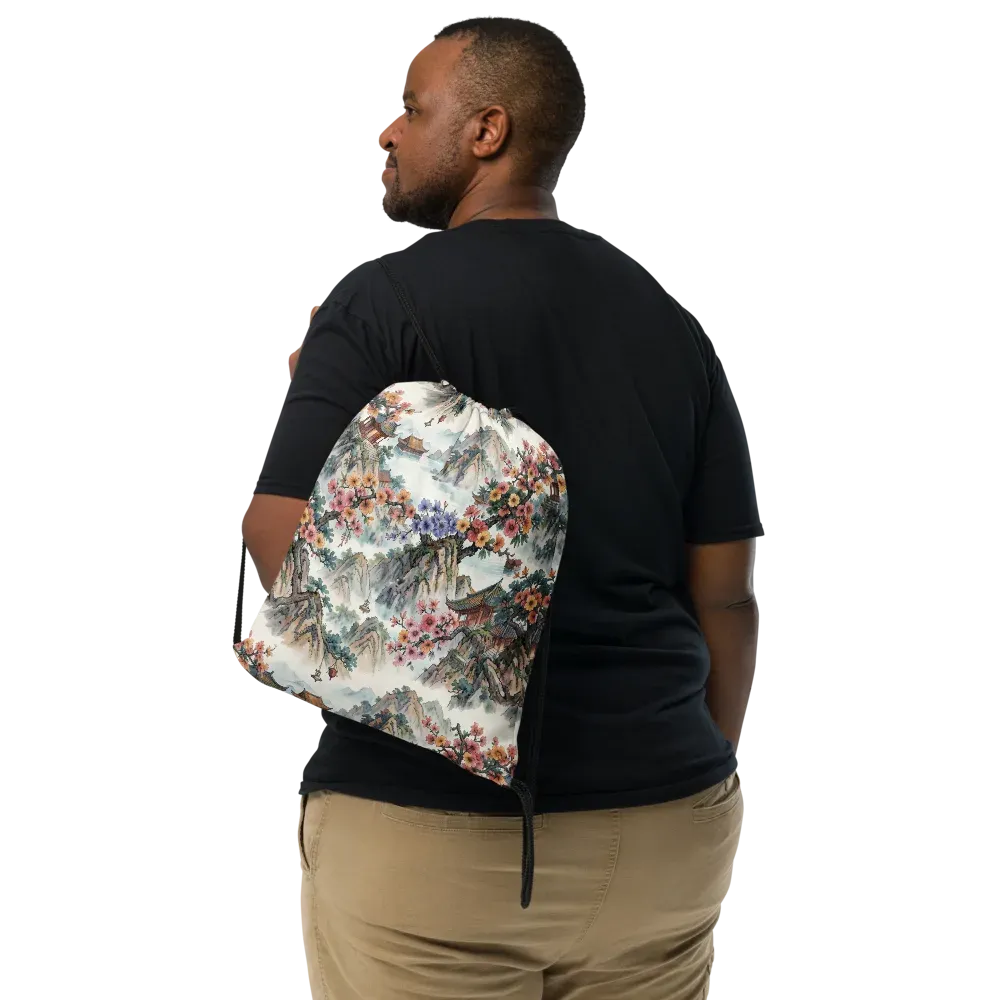 Jade Mountain Blossom on Drawstring Bag — Front