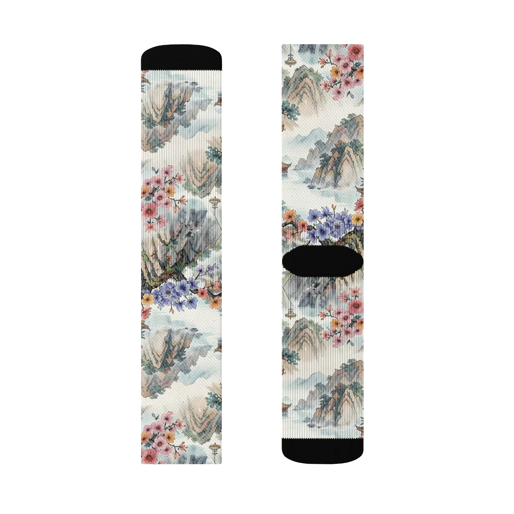 Jade Mountain Blossom on Socks — Left Sock