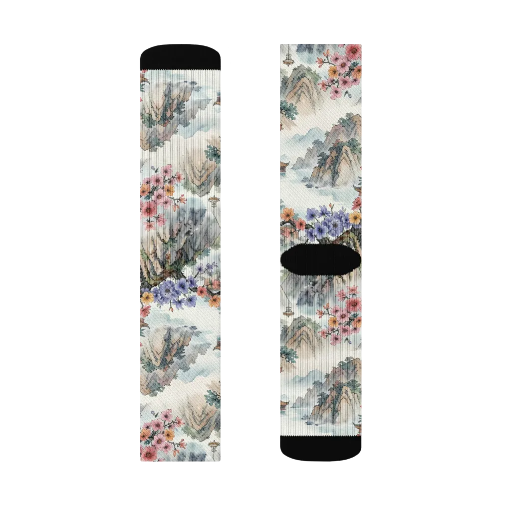 Jade Mountain Blossom on Socks — Right Sock