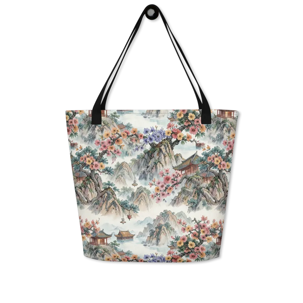 Jade Mountain Blossom on Large Tote Bag W/ Pocket — Front