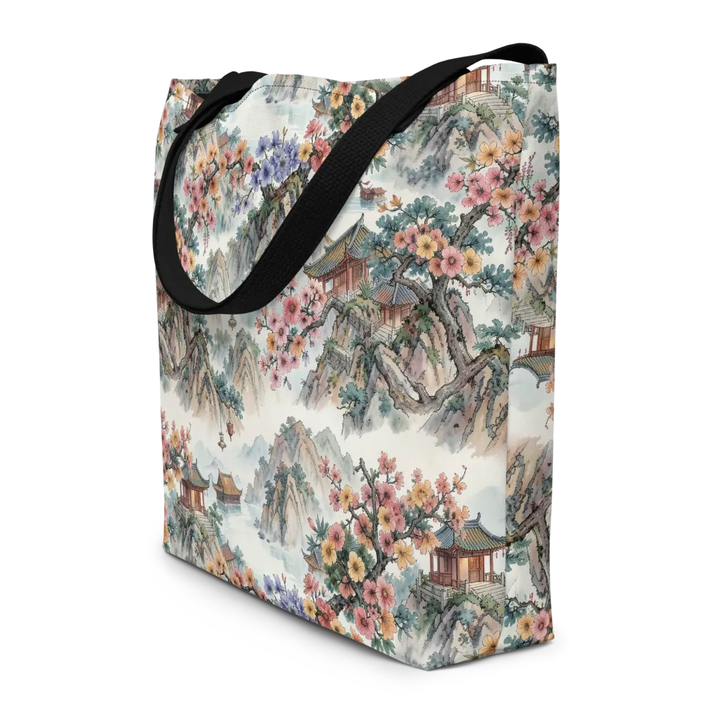 Jade Mountain Blossom on Large Tote Bag W/ Pocket — Front