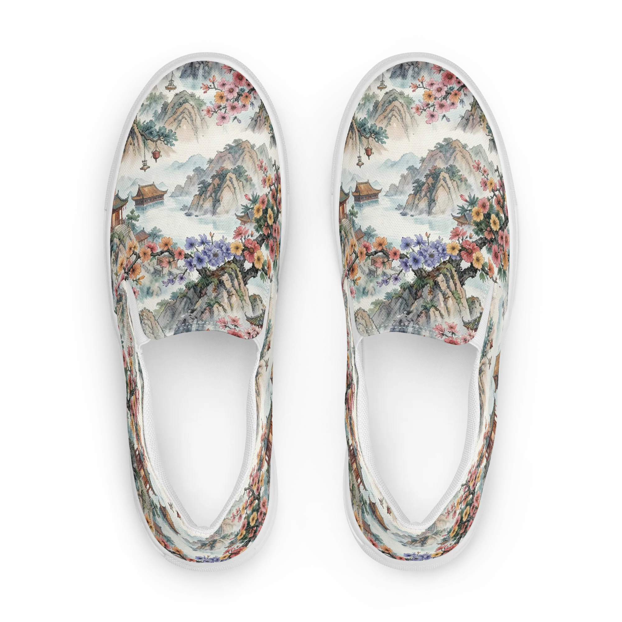 Jade Mountain Blossom on Women's Slip-On Canvas Shoes — Front