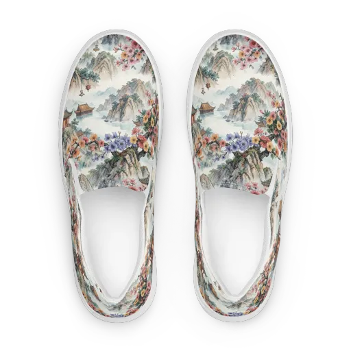 Jade Mountain Blossom on a Women's Slip-On Canvas Shoes