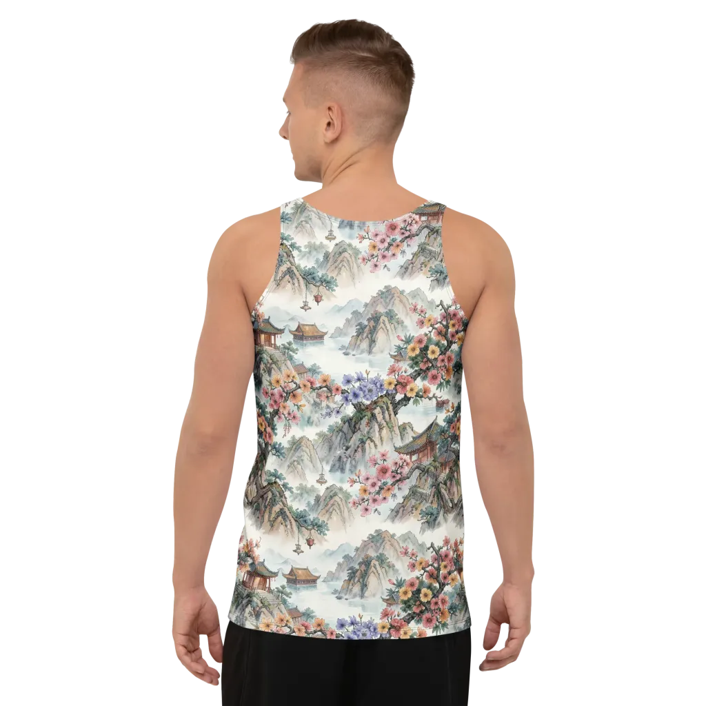 Jade Mountain Blossom on Men's Tank Top — Back