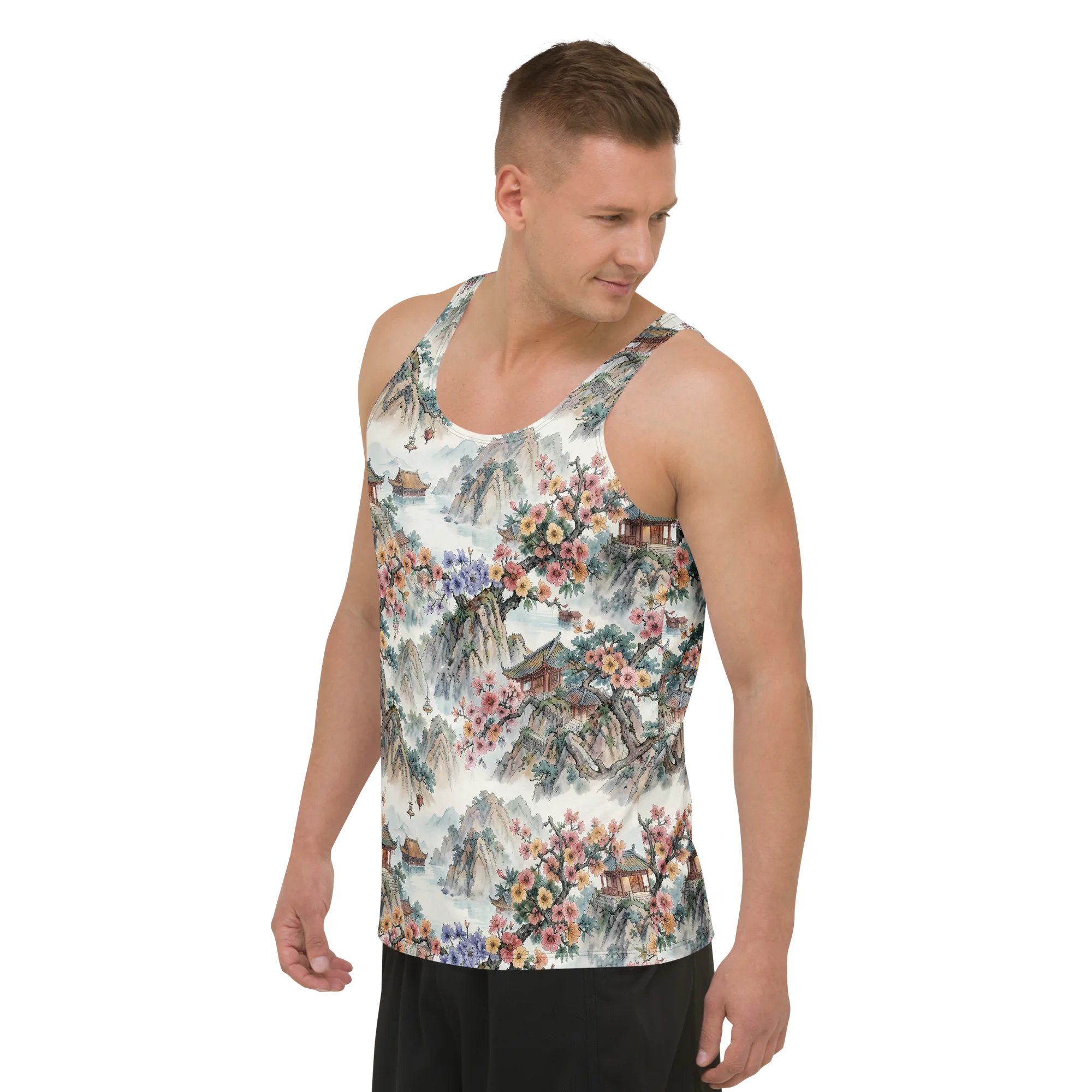 Jade Mountain Blossom on Men's Tank Top — Left Front