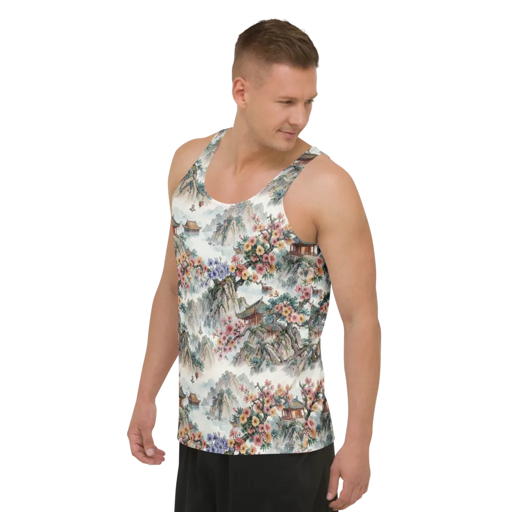 Jade Mountain Blossom on Men's Tank Top — Left Front