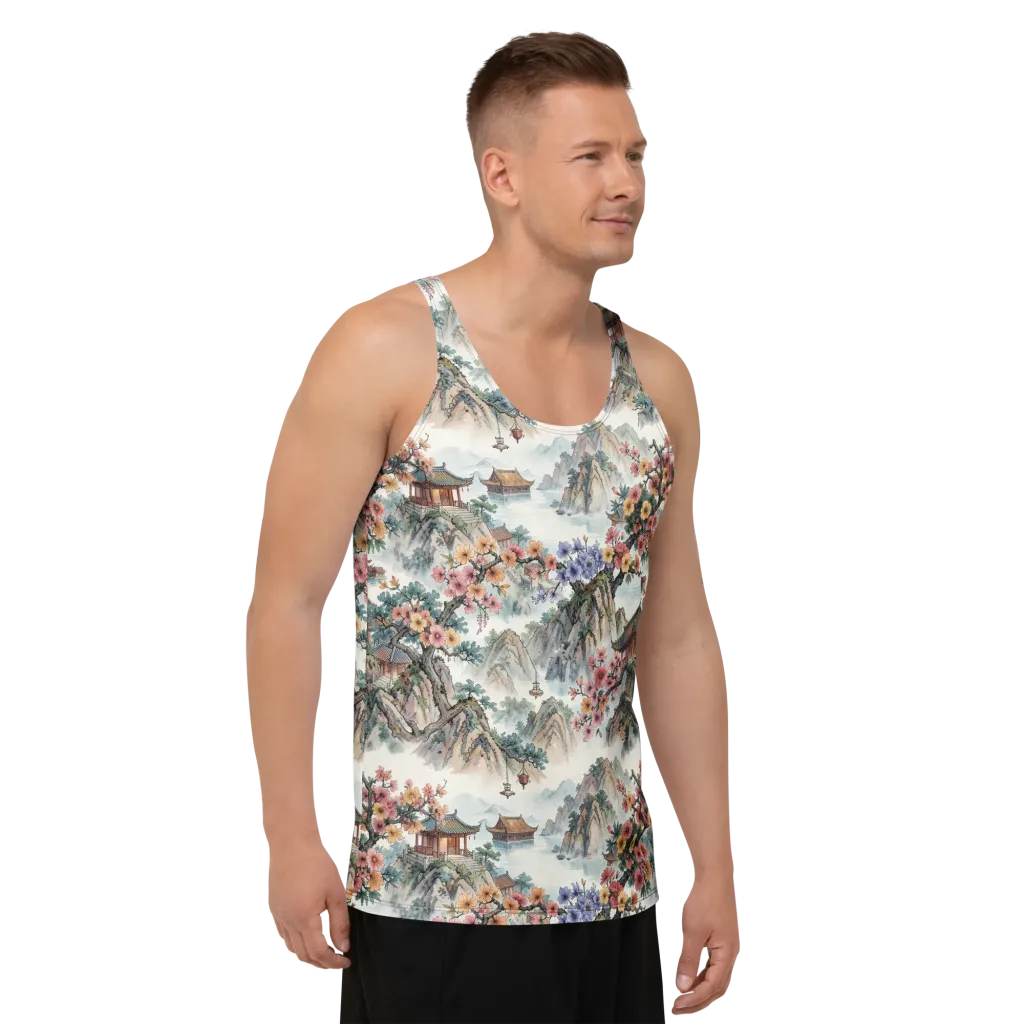 Jade Mountain Blossom on Men's Tank Top — Right Front