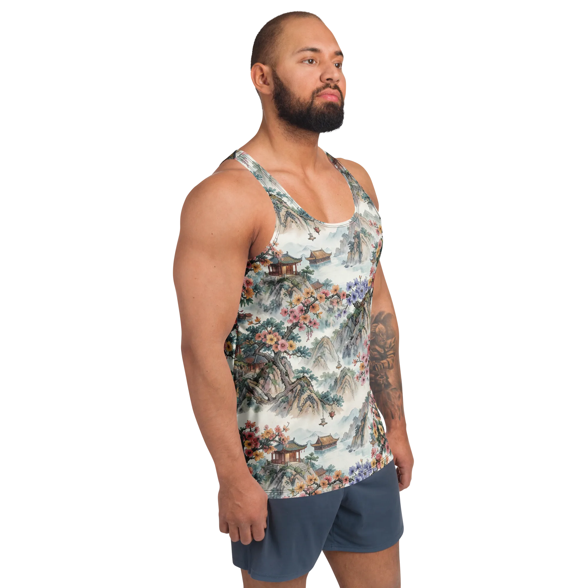 Jade Mountain Blossom on Men's Tank Top — Right Front